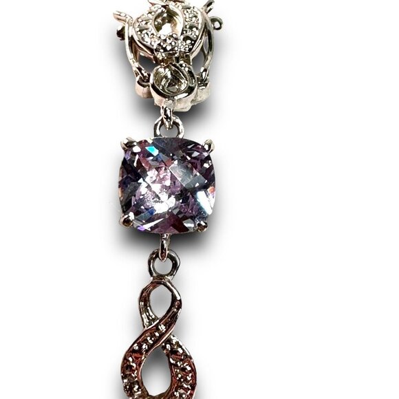 Lavender Cushion Cut Cubic Zirconia Tennis Bracelet Silver Plated EUC Faceted - Picture 1 of 16